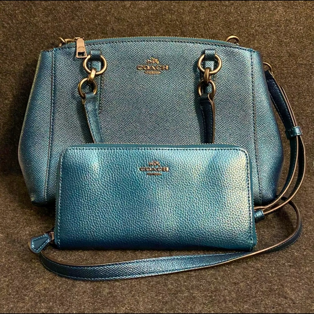 Coach Christie in metallic teal with coordinating wallet
